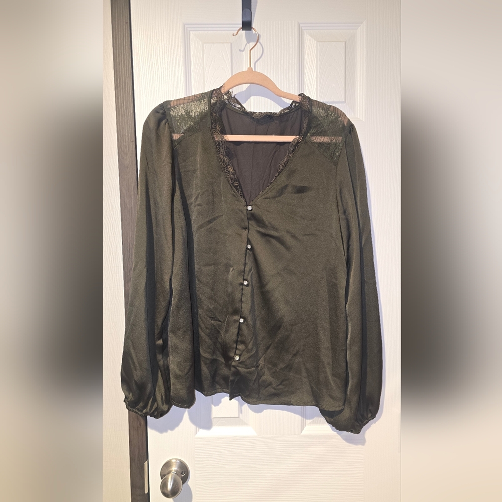 Olive Green Button-Up Blouse